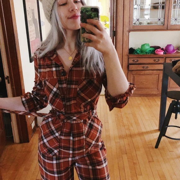 Free people Belted Plaid Jumpsuit - Burnt Orange - Picture 6 of 6